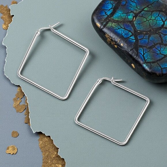 🆕Minimalist Geometric Square Hoop Earrings 18K Gold Plated Stainless Steel - Picture 10 of 12